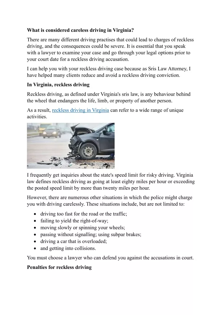 what is considered careless driving in virginia