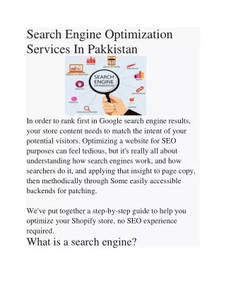 Search Engine Optimization  Services In Pakistan