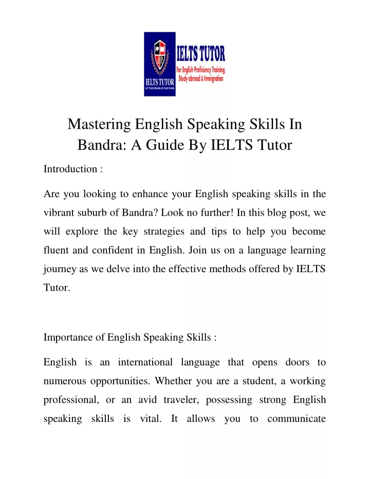 mastering english speaking skills in bandra