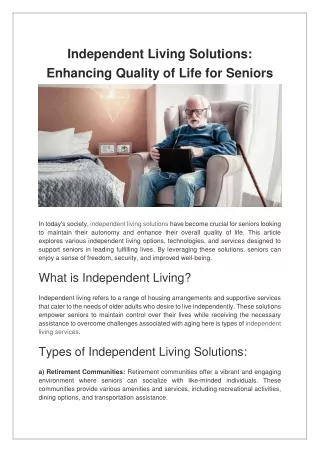 Independent Living Solutions Enhancing Quality of Life for Seniors