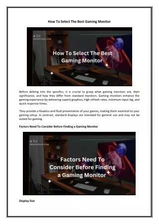 How To Select The Best Gaming Monitor