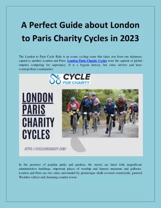 A Perfect Guide about London to Paris Charity Cycles in 2023
