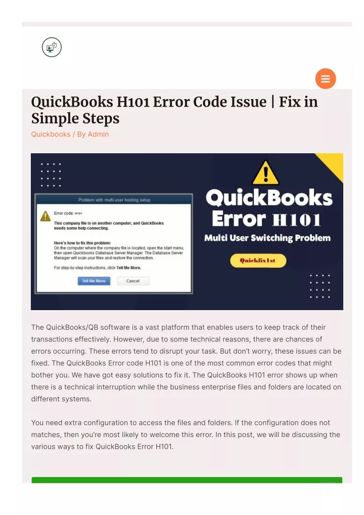 quickbooks h101 error code issue fix in simple