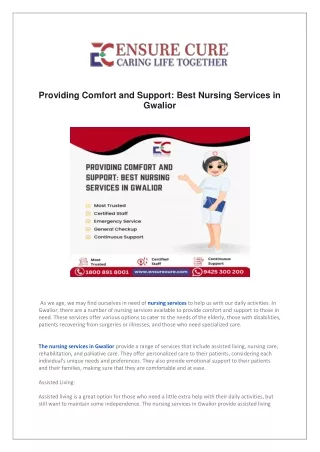 Providing Comfort and Support: Best Nursing Services in Gwalior