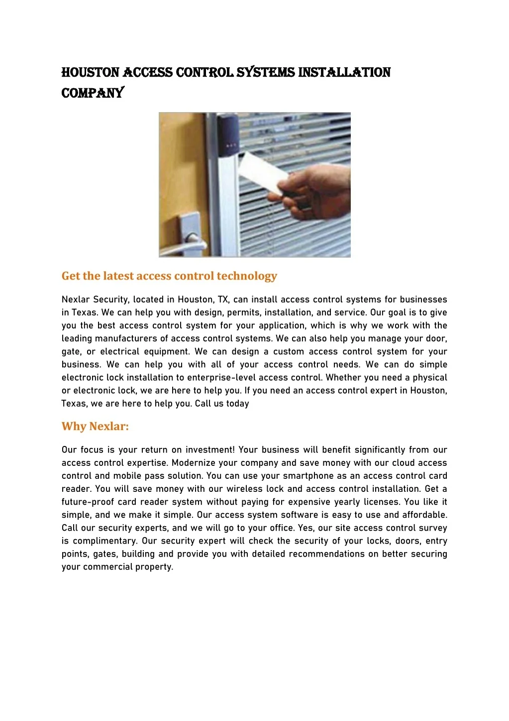 PPT - HOUSTON ACCESS CONTROL SYSTEMS INSTALLATION COMPANY PowerPoint ...
