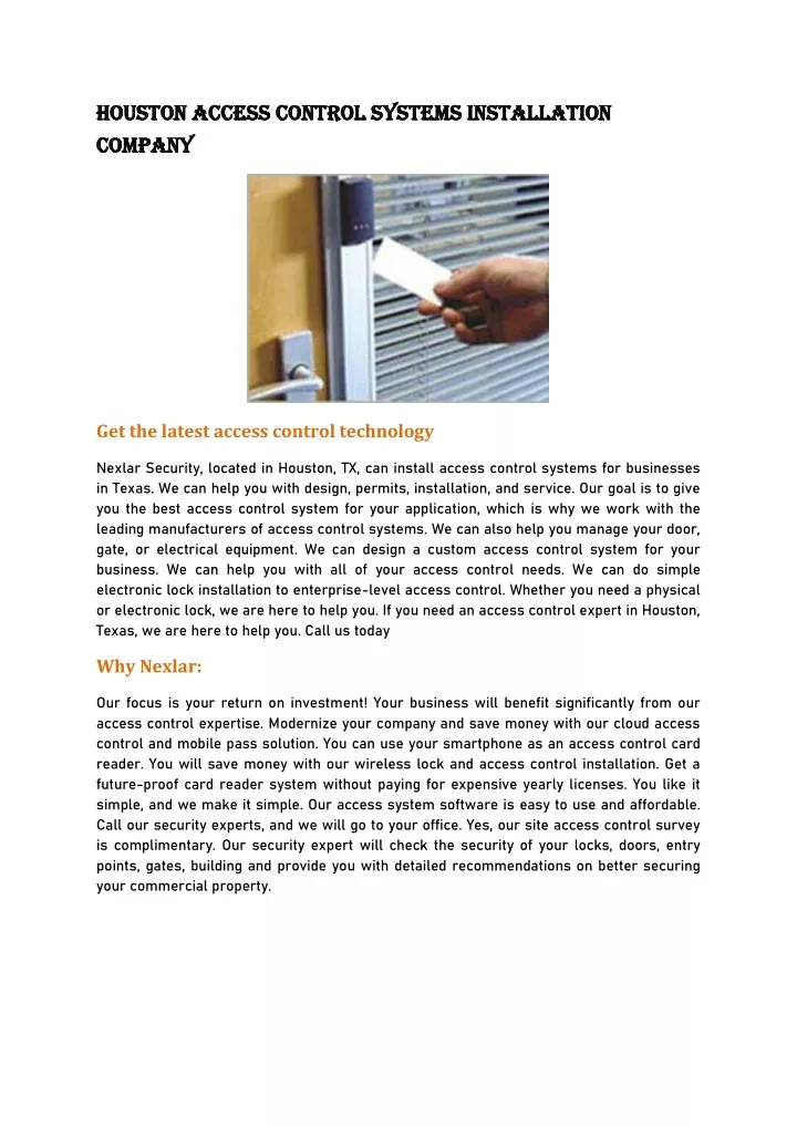 houston access control systems installation