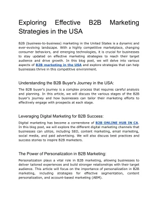 Exploring Effective B2B Marketing Strategies in the USA