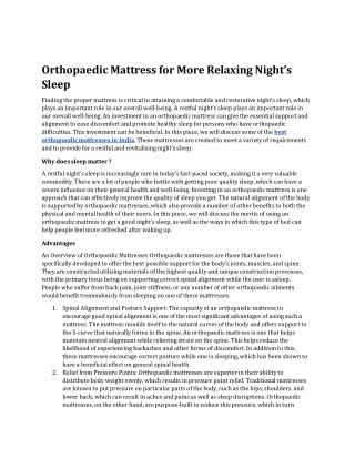 Orthopaedic Mattress for More Relaxing Night’s Sleep