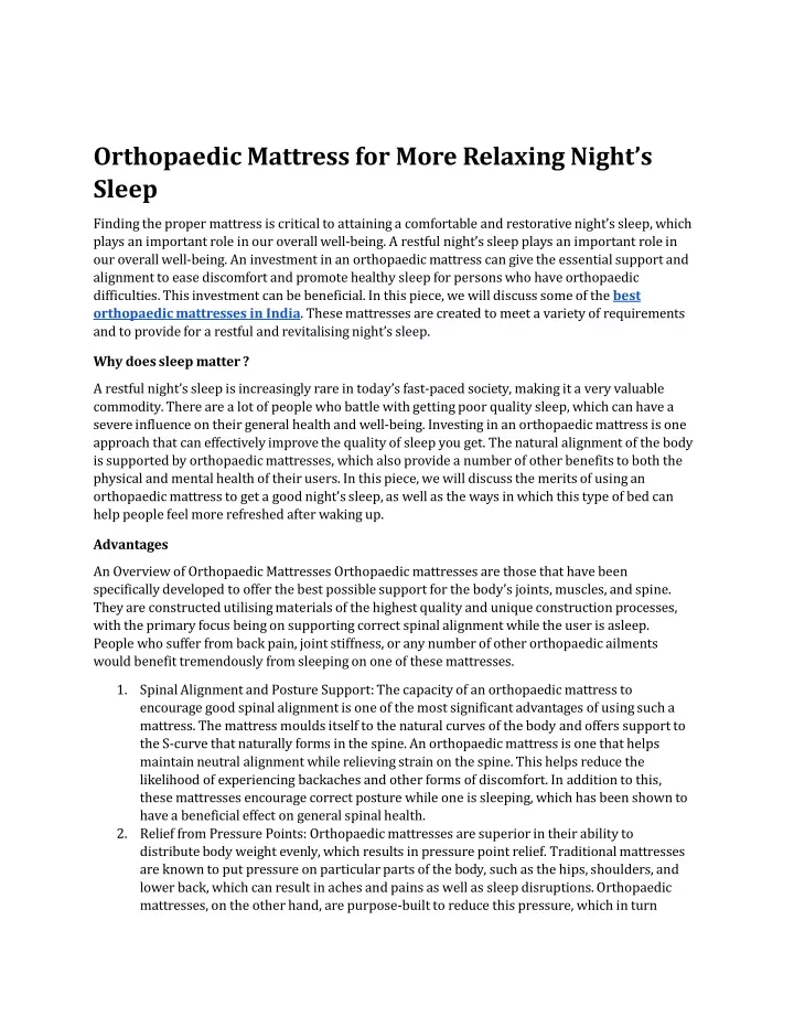 orthopaedic mattress for more relaxing night