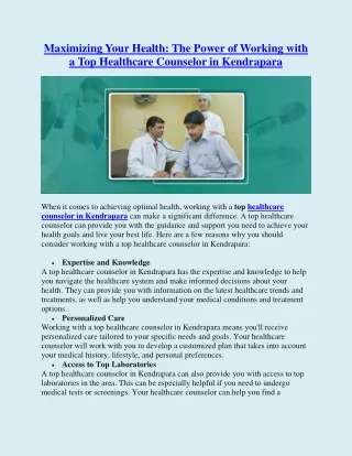 Maximizing Your Health The Power of Working with a Top Healthcare Counselor in Kendrapara