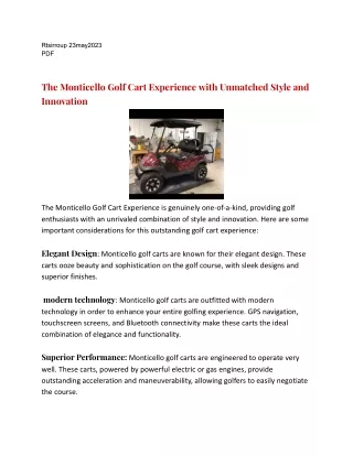 The Monticello Golf Cart Experience with Unmatched Style and Innovation (Rtsirroup  PDF )23may2023