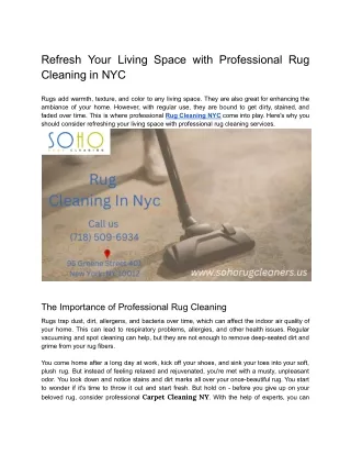 Refresh Your Living Space with Professional Rug Cleaning in NYC