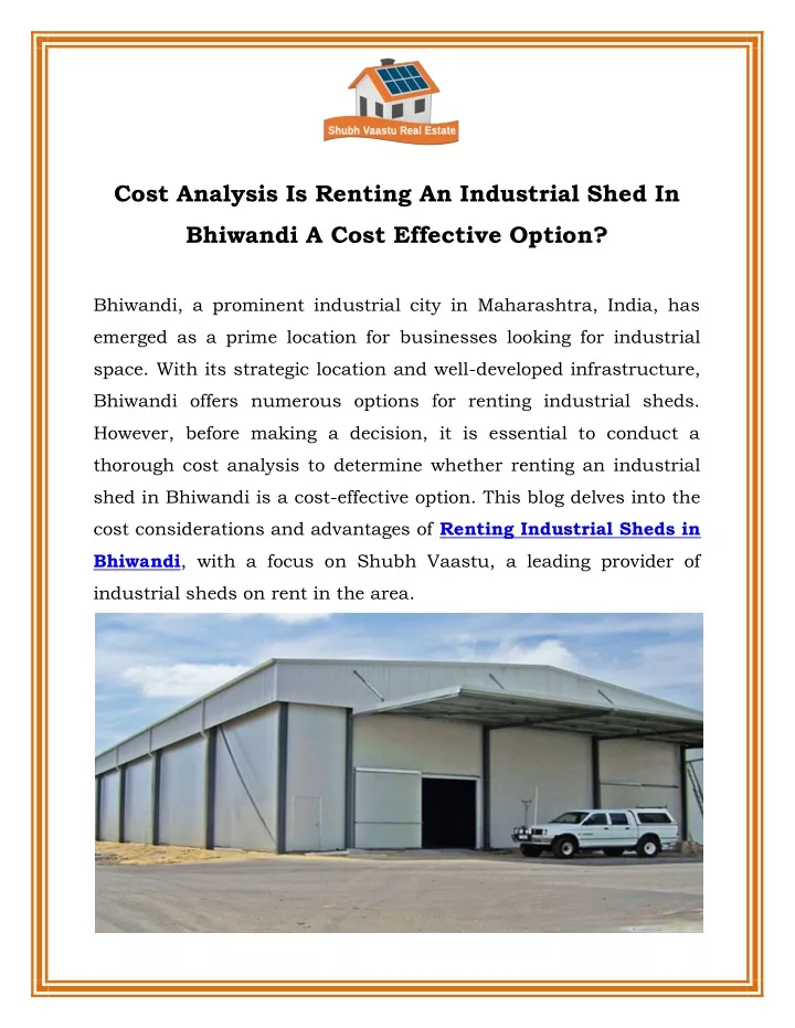 cost analysis is renting an industrial shed in