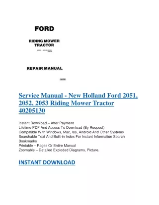 Service Manual - New Holland Ford 2051, 2052, 2053 Riding Mower Tractor 40205130