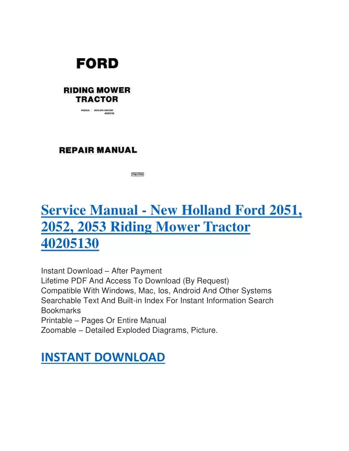 service manual new holland ford 2051 2052 2053