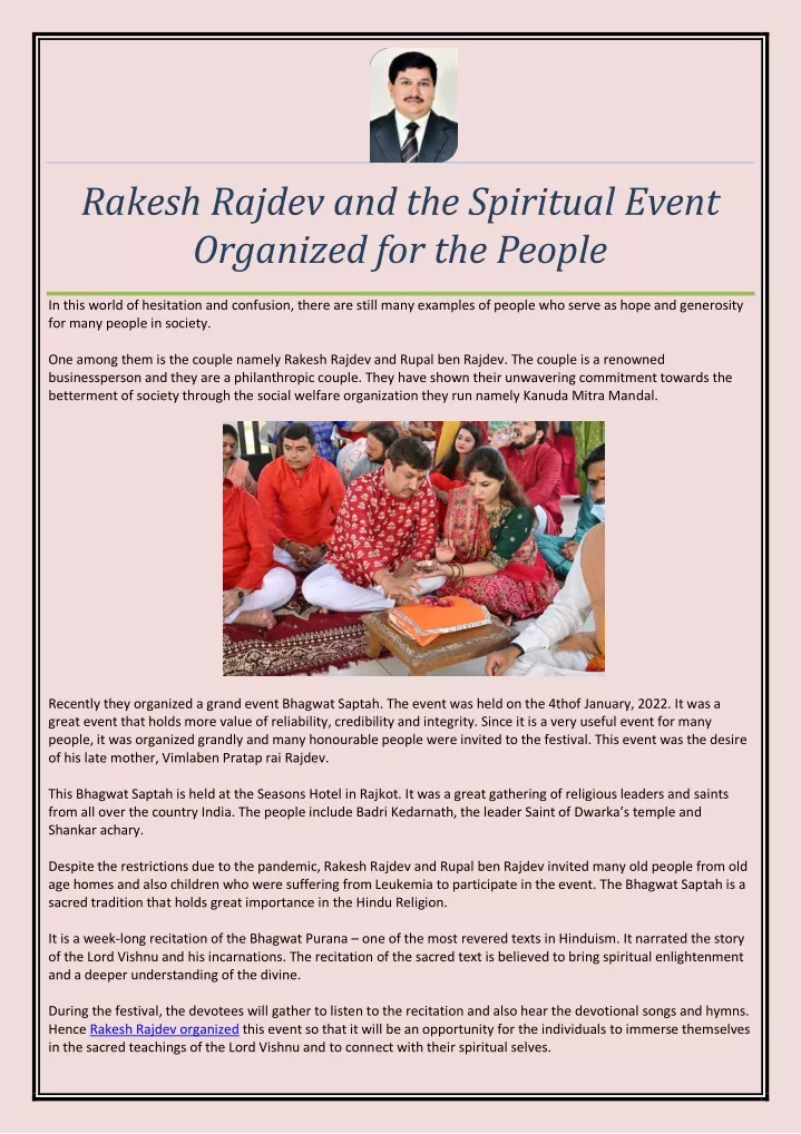 rakesh rajdev and the spiritual event organized