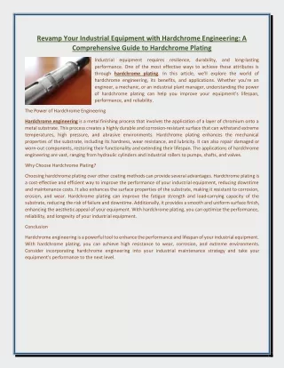revamp your industrial equipment with hardchrome