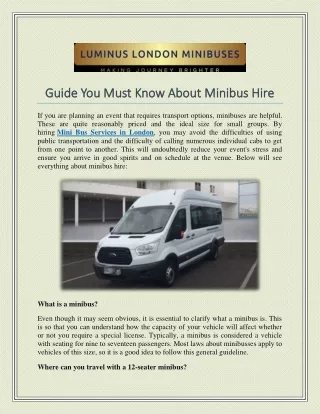 Guide You Must Know About Minibus Hire