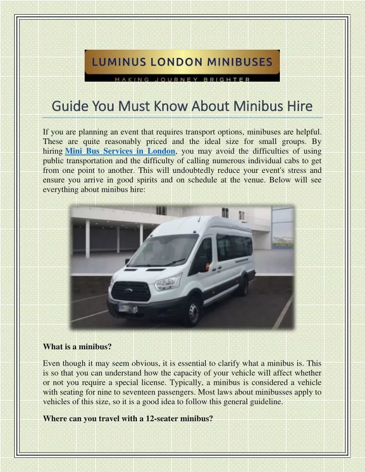guide you must know about minibus hire guide
