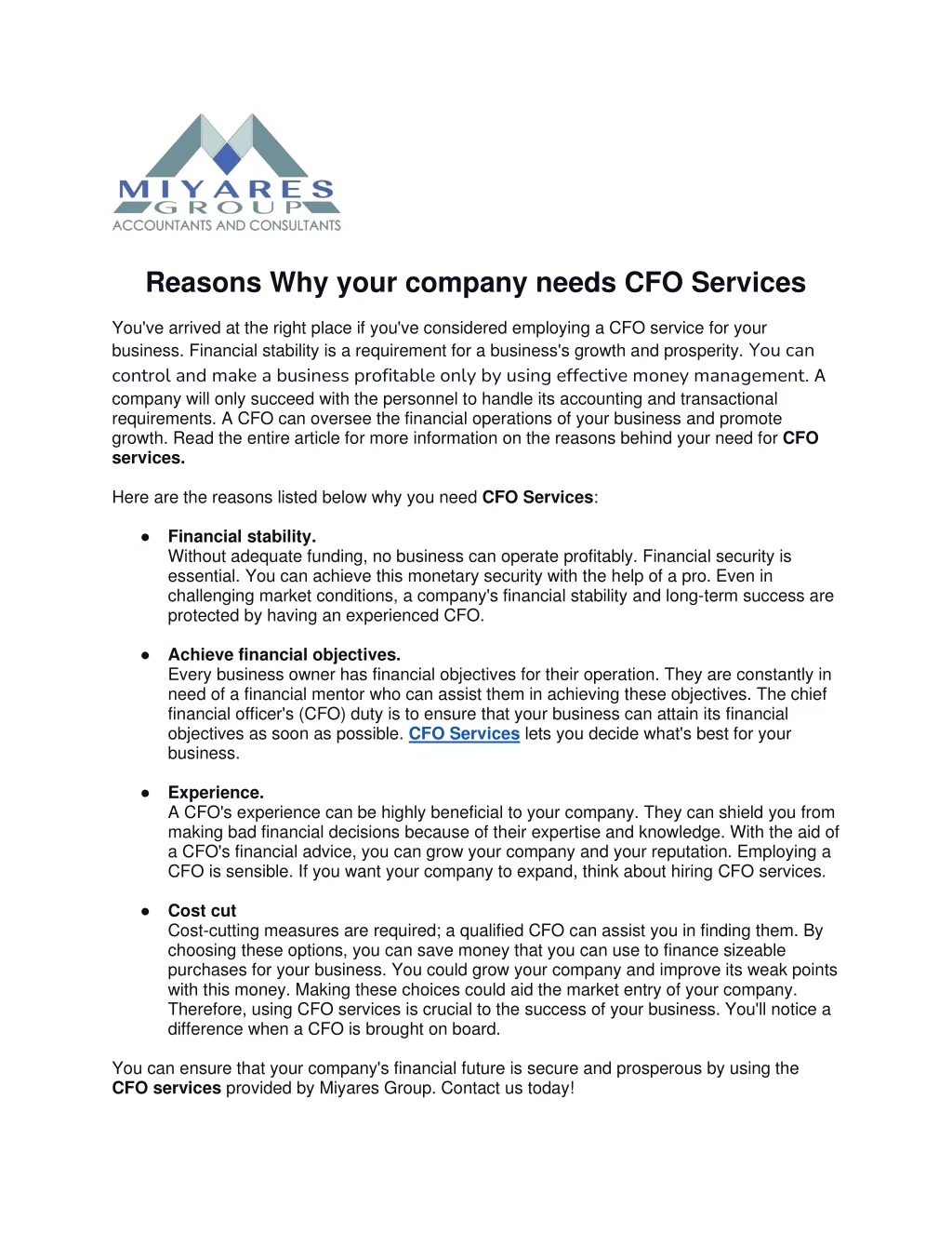 PPT - Reasons Why your company needs CFO Services PowerPoint ...