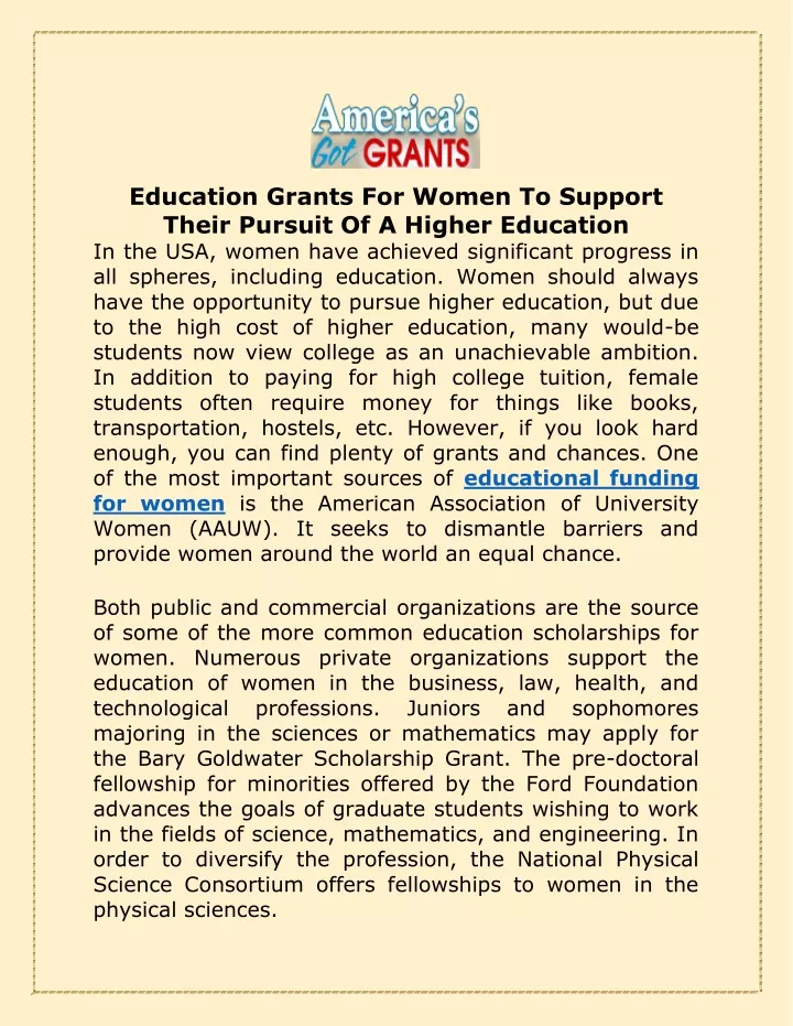 education grants for women to support their
