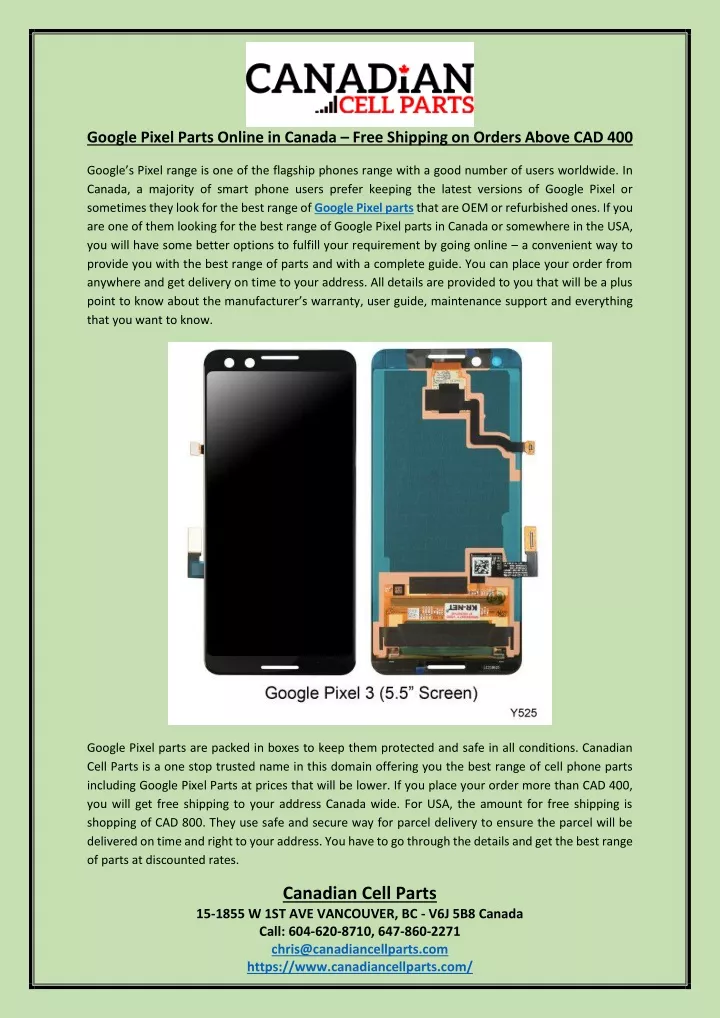 google pixel parts online in canada free shipping