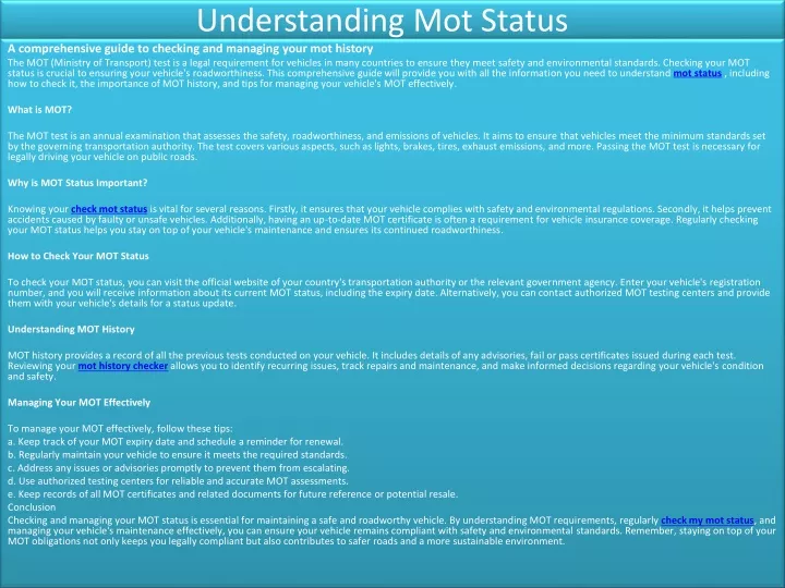 understanding mot status