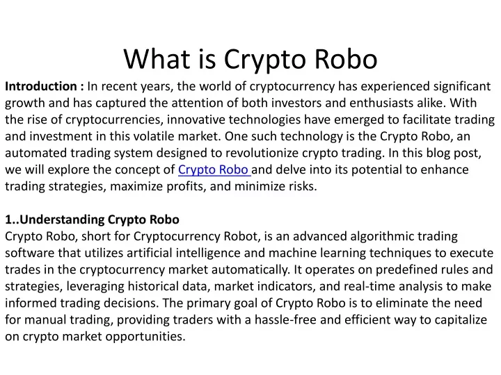 what is crypto robo