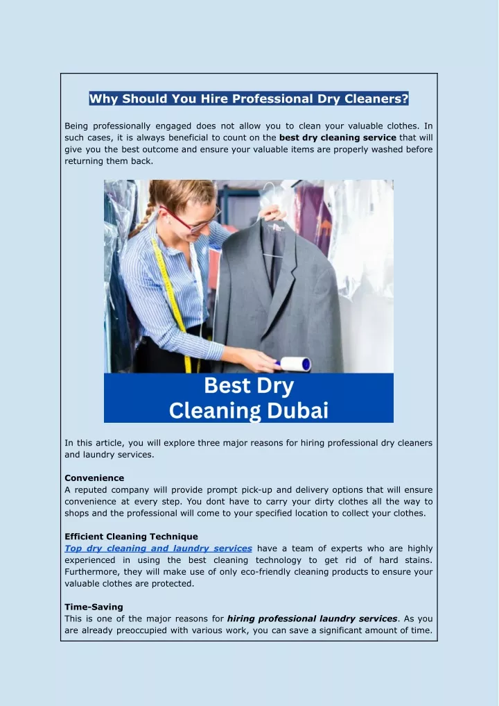 why should you hire professional dry cleaners