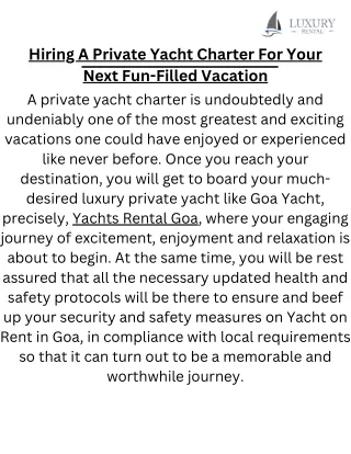 Hiring A Private Yacht Charter For Your Next Fun-Filled Vacation