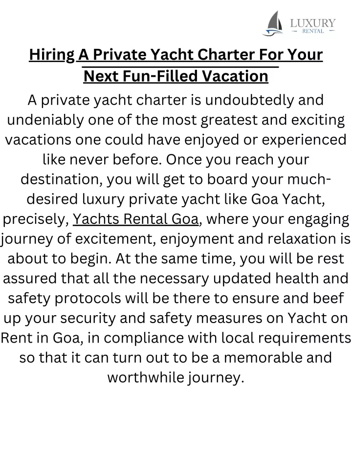 hiring a private yacht charter for your next