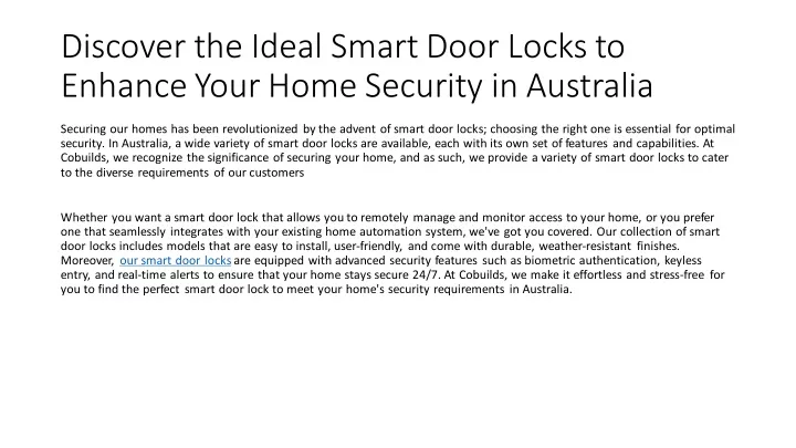 discover the ideal smart door locks to enhance