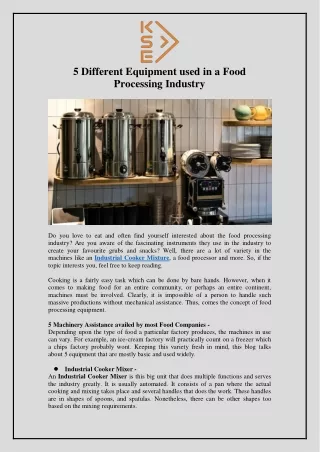 5 Different Equipment used in a Food Processing Industry