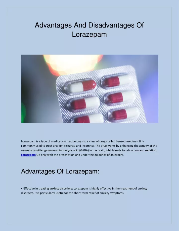 advantages and disadvantages of lorazepam
