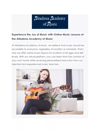 Online Music Lessons: Learn And Thrive with Altadena Academy of Music