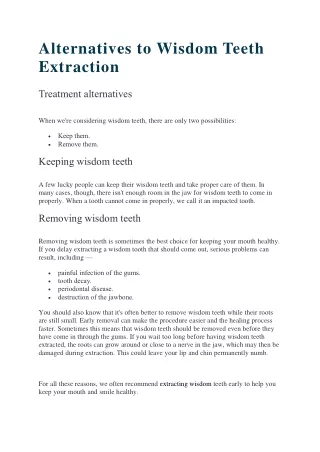 Alternatives to Wisdom Teeth Extraction