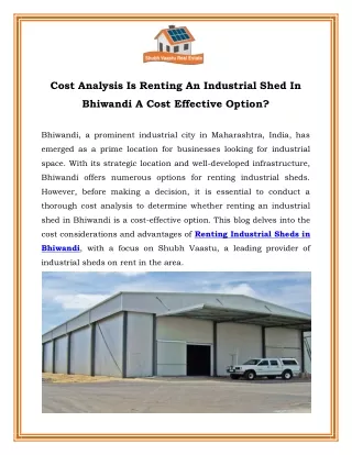 Cost Analysis Is Renting An Industrial Shed In Bhiwandi A Cost Effective Option