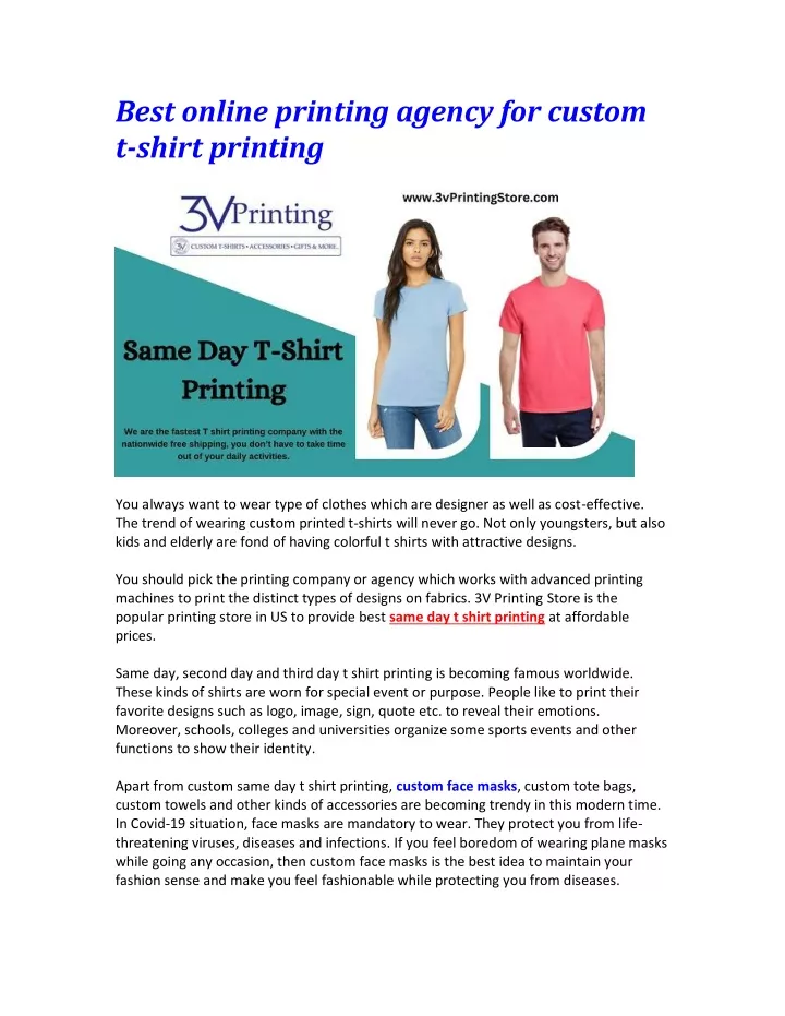 best online printing agency for custom t shirt