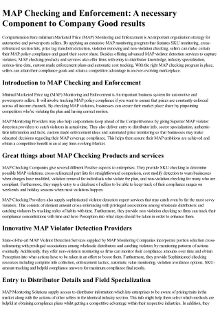 MAP Monitoring and Enforcement: An Essential Component to Business Success