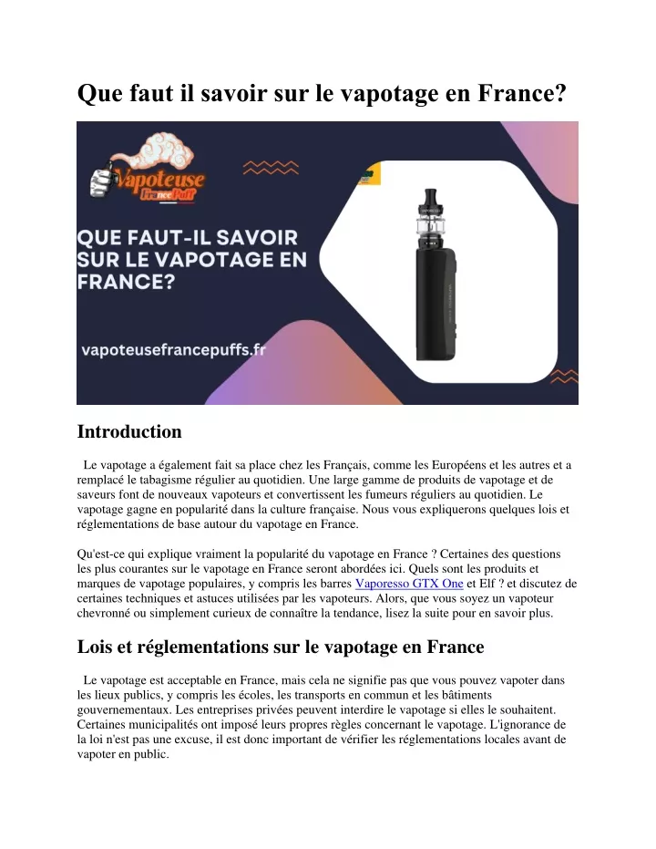 que faut il savoir sur le vapotage en france