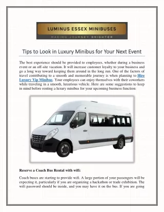 Tips to Look in Luxury Minibus for Your Next Event