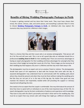 Benefits of Hiring Wedding Photography Packages in Perth