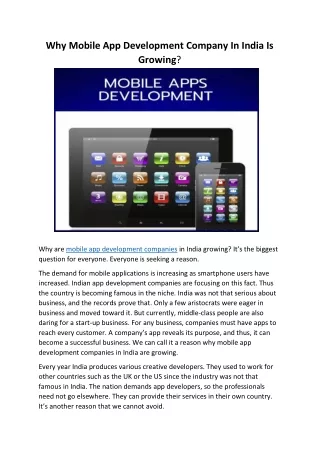 why mobile app development company in india