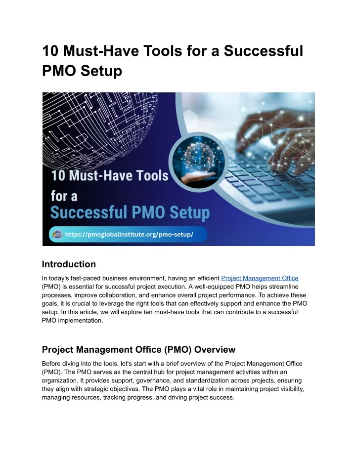 10 must have tools for a successful pmo setup