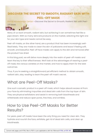 Discover the Secret to Smooth, Radiant Skin with Peel-Off Mask