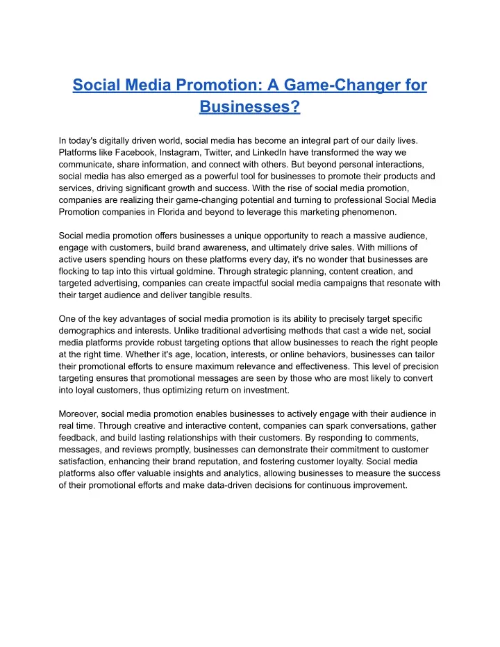 social media promotion a game changer