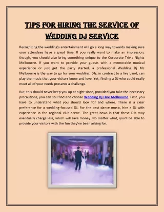 Tips for Hiring the Service of Wedding DJ Service