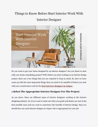 Know Before Start Interior Work With Interior Designer