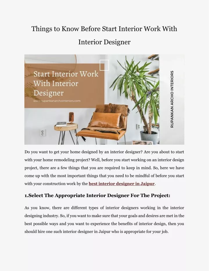 things to know before start interior work with