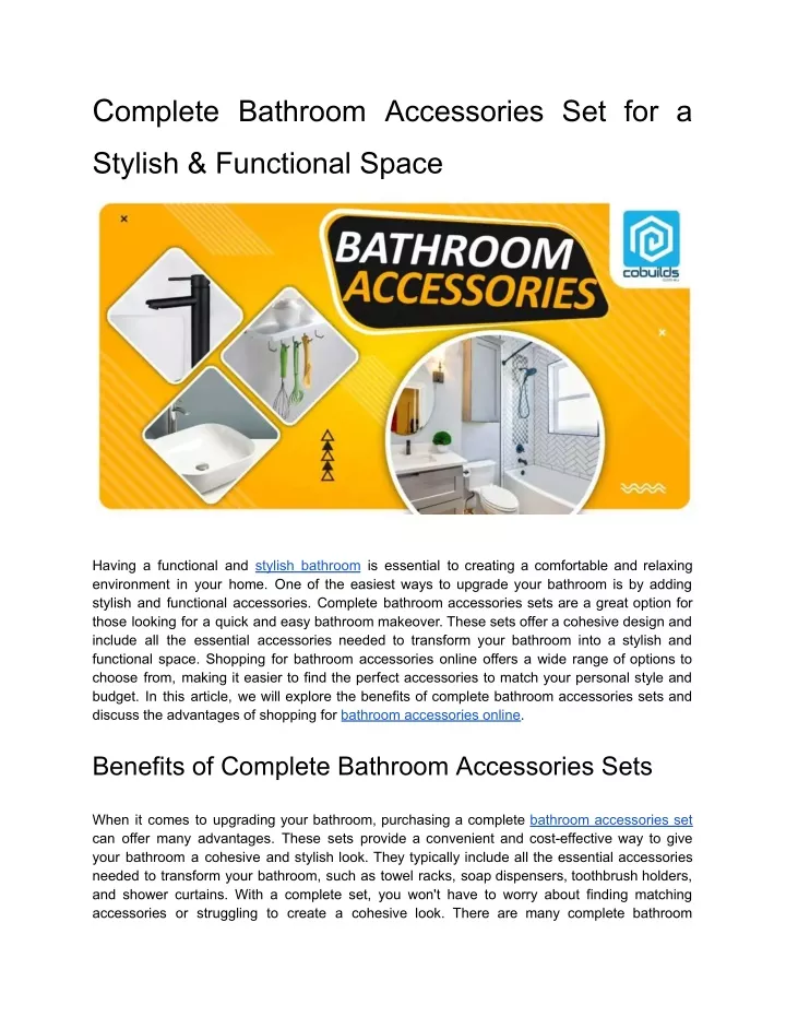 c omplete bathroom accessories set for a